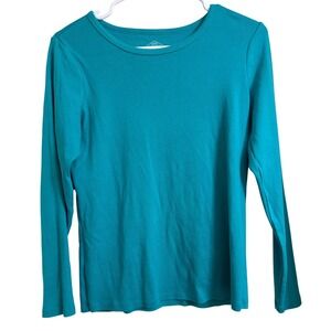 St Johns Bay Women's Long Sleeve T-Shirt Teal Blue Basic Crewneck Top Size M